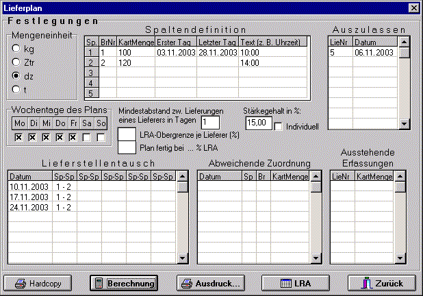 Lieferplan-Parameter-Eingabe